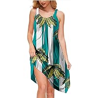 Beach Dresses for Women 2024 Vacation Spaghetti Strap Tropical Print Dress Casual Coverups Floral Trendy Beachwear