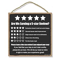 Honey Dew Gifts, Are We Earning A 5-Star Review, Business Sign, Rating Sign, Wooden Vacation Rental Sign, Vacation Home Decor, Rental Friendly Decor, 10 x 10 inch, 754405