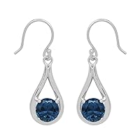 Multi Choice Dual Round Shape Gemstone 925 Sterling Silver Solitaire Birthday Gift Earring (london-blue-topaz)