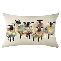Ogiselestyle Watercolor Sheep Farmhouse Lumbar Throw Pillow Cover, 12 x 20 Inch Farmhouse Lamb Holiday Cushion Case Decoration for Sofa Couch