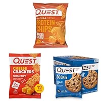 Tortilla Style Protein Chips, 1.1 Ounce & Cheese Crackers, 12 Count & Chocolate Chip Protein Cookie, 12