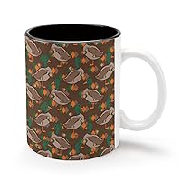 Duck Pattern 11Oz Coffee Mug Personalized Ceramics Cup Cold Drinks Hot Milk Tea Tumbler with Handle and Black Lining