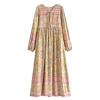 Boho Tunic Dress Floral Print Dress Long Sleeve Rayon Cotton Woman Beach Dress Maxi Dresses Bohemian Dresses