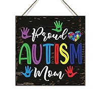 Proud Autism Mom Hand Hanging Sign Autism Awareness Wood Wall Sign Autism Decor Puzzle Vintage Wood Wall Signs Home Living Room Wall Decor Autism Decor Sign Autism Kids Gift to Autism Mom