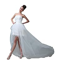 Ivory Strapless Organza Wedding Dress Short In Front Long Back