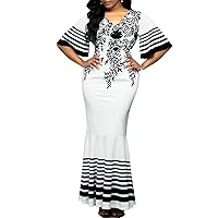 Plus Size African Dresses for Women V-Neck African Clothes Africa Dress Print Ladies Clothing Africa Women Dress