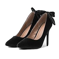 MOOMMO Women Stiletto Heel Pumps with Bow Pointed Toe Dress Pumps Velvet 4