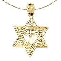 Jewels Obsession Silver Star Of David Necklace | 14K Yellow Gold-plated 925 Silver Star of David with Cross Pendant with 18