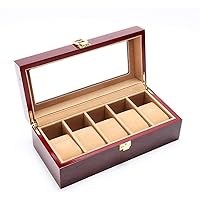 Watch Box 5 Slots Wooden Jewelry Watches Display Lockable Storage Box With Glass Lid Brown Watch Organizer Collection (Size : 26.5x12x8cm)