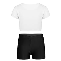 iiniim Kids Girls Athletic Short Sleeves T Shirt Crop Top and Elastic Shorts Set for Gymnastics Yoga Running Exercise