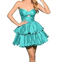 Strapless Homcoming Dress for Teens Glitter Satin Short Formal Prom Dress Sweetheart Neck Cocktail Party Gown Turquoise US26W