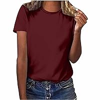 Summer Tops for Women 2024 Casual Short Sleeve T-Shirt Plus Size Solid Color Crew Neck Loose Fit Tunic Blouses