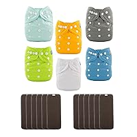 ALVABABY Baby Cloth Diapers/6 Pack with 12 pcs 5-Layer Charcoal Inserts/Adjustable Washable Reusable 6BM98-ZTN