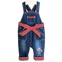 Peacolate 3M-3Years Baby Girls Denim Overalls Embroidery Bib Pants Jeans Jumpsuit(2-3Years,Red)