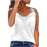 Knit Tank Tops For Women Summer Women's Lace Trim Camisole Sexy Casual V Neck Cami Top Summer Sleeveless Tank Tops For Women Solid Basic Tee Shirts Halter Tank Tops For Women