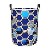 Blue Hexagons and Diamond Round waterproof laundry basket,foldable storage basket,laundry Hampers with handle,suitable toy storage
