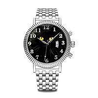 luxury watch brand popular, elegant watch brand popular, give to yourself or your relatives friends lovers men watch personality pattern watch 772. black cat watch, Silver, Bracelet Type
