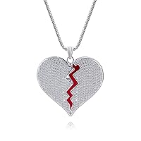 Moca Jewelry Iced Out Broken Heart Pendant 18K Gold Plated Chain Bling CZ Simulated Diamond Hip Hop Necklace for Men Women