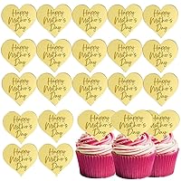 Happy Mothers Day Cupcake Topper, 25 Pcs Gold Acrylic Mirror Disc Heart-shaped Cake Engraved Cake Topper Cupcake Decorations for Mother's Day Baking Dessert Decor