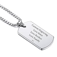 VIBOOS Personalized Dog Tag Necklace for Men Women Boys Girls Engraving Name/Date/Text Stainless Steel/Tungsten Custom Pendant with Adjustable Chain Bridesmaid Gifts Valentine's Day Jewelry