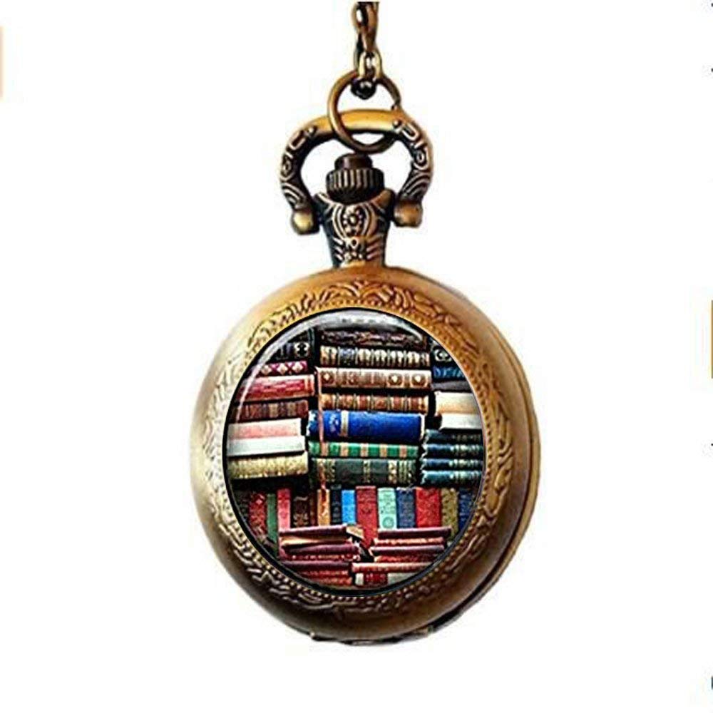 Vintage Book Pocket Watch Necklace Library Pocket Watch Book Lover Watch Pendan