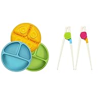 PandaEar Divided Unbreakable Silicone Baby and Toddler Plates & 2 Pack Kids Children Adult Training Chopsticks