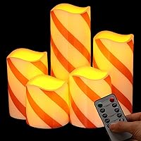 5 Pcs Christmas Candy Cane Flameless Candle, D 3'' x H 3/4/5/6/8'' Striped Flickering Candles with Remote Battery Operated 8 Light Modes Led Candles for Gifts Party Holiday Christmas Home