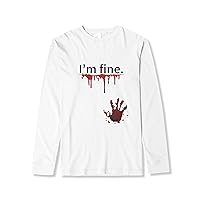 Ma Croix Mens Halloween Graphic I'm Fine Zombie Attack Dye Lightweight Long Sleeve Tee Shirt