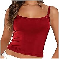 Women's Square Neck Sleeveless Crop Tops 2024 Summer Spaghetti Strap Seamless Slim Fit Y2k Cropped Tank Top Undershirt