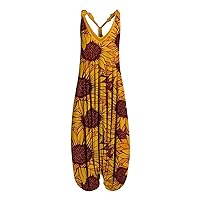 Gihuo Harem Jumpsuit for Women Boho Floral Beach Tie Dye Backless Jumpsuit Rompers