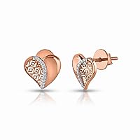 14K Rose Gold Filigree Heart Stud Earrings with Lab-Grown Diamond Accents
