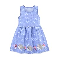 Toddler Girl Summer Dress Round Neck Cartoon Embroidered Sleeveless Polka Dot Sundress Casual Tank Dress