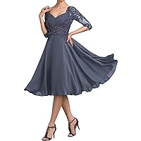 Mother of The Bride Dresses Tea Length Chiffon Formal Evening Gowns Laces Appliques 3/4 Sleeves Wedding Guest Dress