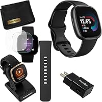 Versa 4 Health and Fitness Smart Watch (Black/Graphite) with Built-in GPS, 6 Day Battery Life, S & L Bands, Bundle with 3.3foot Charge Cable, Wall Adapter, Screen Protectors & PremGear Cloth