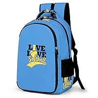 Live Love Sotball Backpack Double Deck Laptop Bag Casual Travel Daypack for Men Women