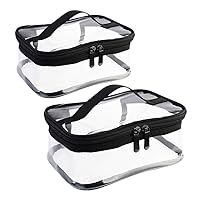 2 Pack Portable Clear Makeup Bag Zipper Waterproof Cosmetics Bag Transparent Travel Storage Carry Pouch PVC Zippered Toiletry Bag Organizers With Handle for Vacation Travel, Bathroom