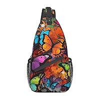 Art Graffiti Butterflies Print Crossbody Sling Backpack Sling Bag for Women Hiking Daypack Chest Bag Shoulder Bag