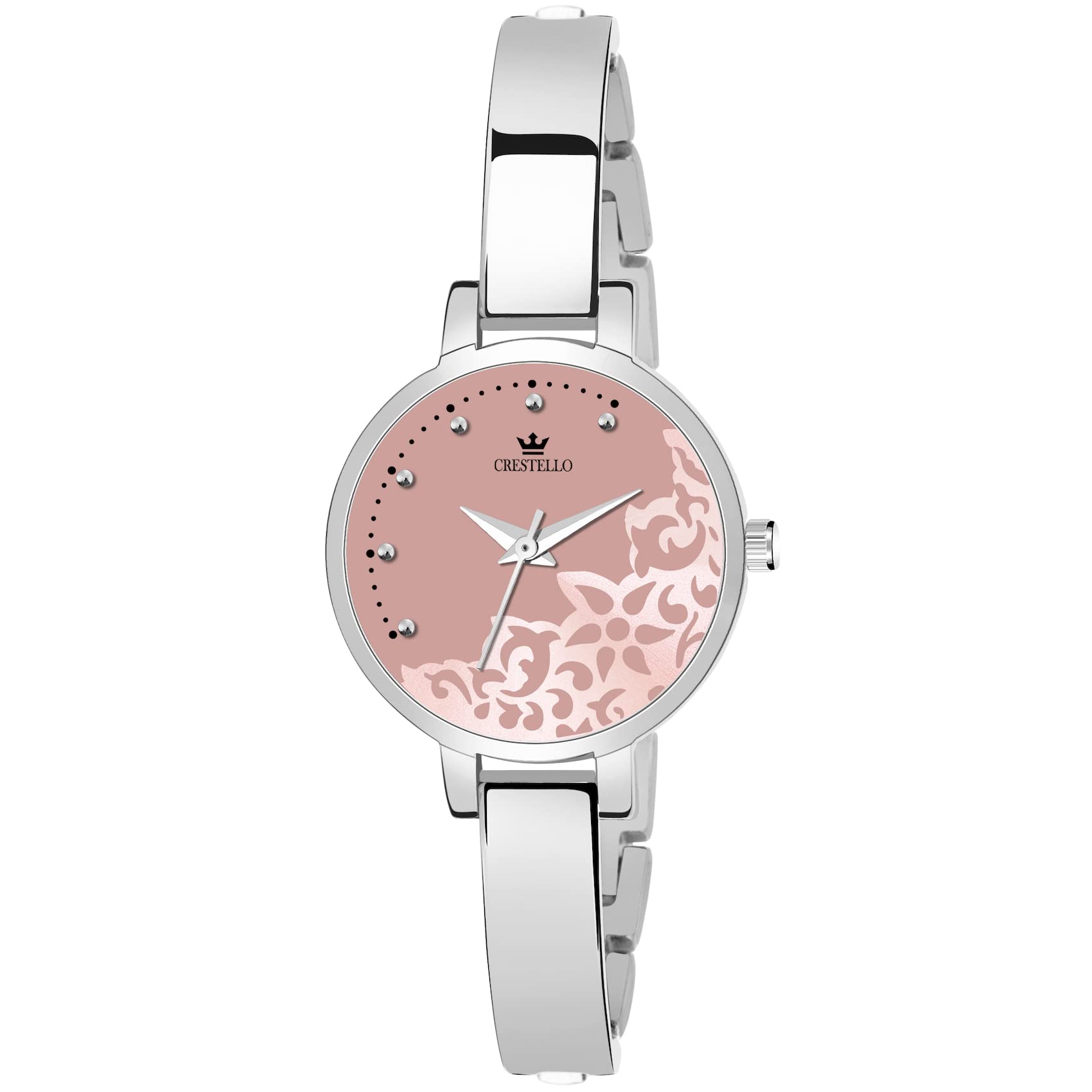 CRESTELLO Silver Plated Bracelet Analog Wrist Watch for Women (Pink/Silver/Green/Blue) | UCR-DZL126