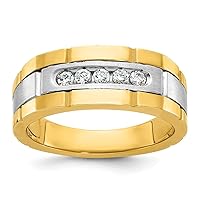 14k Two tone Gold Mens Polished and Grooved 5 stone 1/4 Carat Diamond Ring Size 10.00 Jewelry Gifts for Men