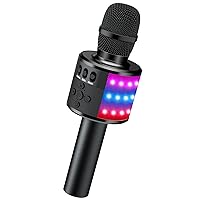 BONAOK Bluetooth Wireless Karaoke Microphone with LED Lights,4-in-1 Portable Handheld Mic with Speaker Karaoke Player for Singing Home Party Toys Birthday Gift for Kids Adults Girls Q78(Black)