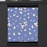 Butterfly with Flowers Blue Dishwasher Magnet Cover for The Front Dishwasher Door Cover Panel Decals Magnetic Refrigerator Cover for Kitchen Farmhouse Home Decor（23 X 26 in）