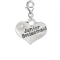 Clip on Wedding Heart with Clear Rhinestones Charm Pendant for European Clip on Jewelry with Lobster Clasp