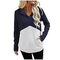 Womens Colorblock Zip Up Hoodie Patchwork Sweatshirt Sexy Casual Shirts Trendy Drawstring Pullover Tops with Pocket