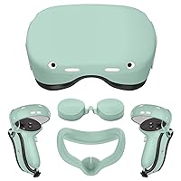 AIXOTO Accessories for Oculus Quest 2, All-in-one Set for Quest 2, Controller Grips Cover Quest 2 Silicone Face Cover Lens Protective Cover VR Shell Cover with Disposable Eye Cover (Light Green)