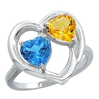 Build Your Own Genuine Gemstone 10K Gold Two-stone Heart Mothers Ring 6 mm Diamond Accent sizes 5-10