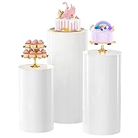 Asee'm White Round Cylinder Pedestal Stands Display 3PCS Pedestal Decor Backdrop Dessert Table Pillars for Party Birthday Wedding Props Baby Shower Event Decoration