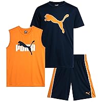 PUMA Boys' Active Shorts Set - 3 Piece Performance T-Shirt, Dry Fit Tank Top, and Gym Shorts - Activewear Set for Boys (S-L)