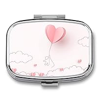 Pill Box Pink Heart Cloud Cute Daily Pill Case Pill Organizer 2 Compartments
