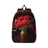 Romantic Carnation Backpack Canvas Lightweight Laptop Bag Casual Daypack For Travel Busines Women