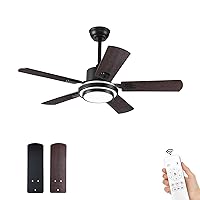 BOOMJOY 42”Modern Small Ceiling Fans with Lights and Remote Control Wood Black Ceiling Fans for Ourdoor Indoor Farmhouse Garage Living Room Kids Bedroom Cool LED Bright Light